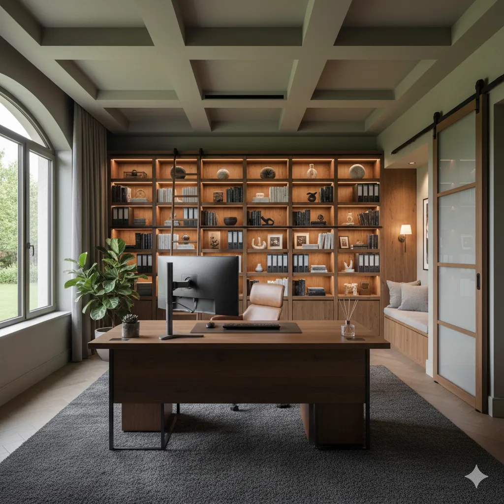 Home office design showcasing spatial depth and functional atmospheric design
